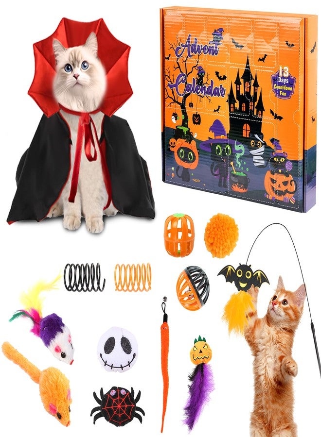 Hallswl Cat Hallowen Advent Calendar 2025,13 Days Cats Toys Countdown Calendar with Bat Feather Wand,Plush Spider,Bell Ball Hallowen Cat Toys for Variety Pack Interactive Play Kitten Gifts(Orange) - Image 1